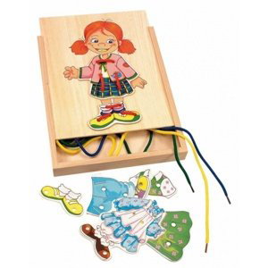 Drevené hračky Woody - Puzzle Šnurovacia šatníková skriňa Dievčatko